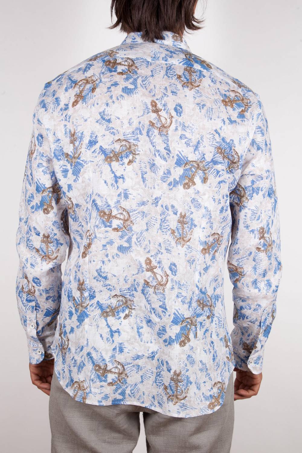 Poggianti Camicia Fantasia Lino Collo Francese 403-01 In Linea