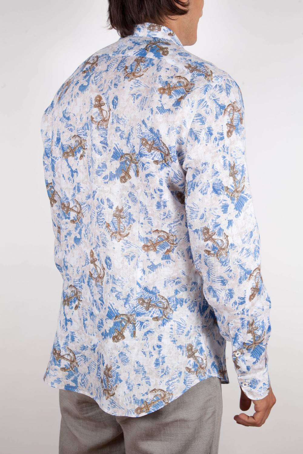 Poggianti Camicia Fantasia Lino Collo Francese 403-01 In Linea
