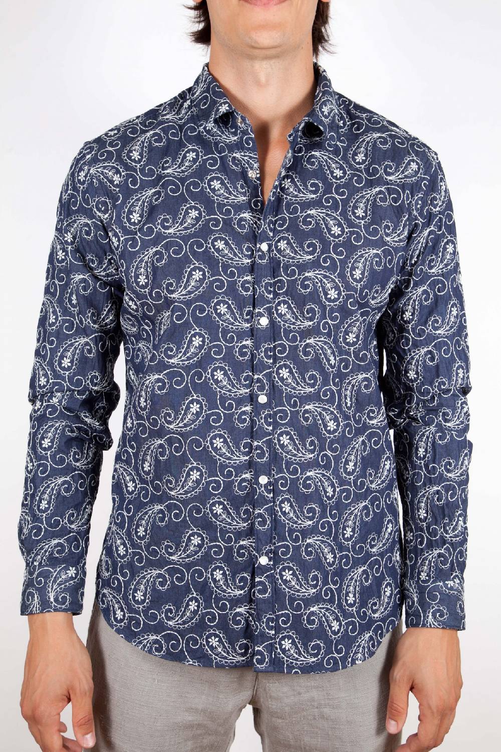 Poggianti Camicia Denim con Ricami 421-01 Nuovo