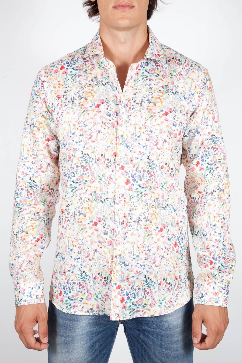 Poggianti Camicia Fantasia Lino Collo Francese 398-02 Vendita
