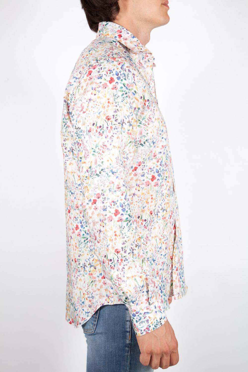 Poggianti Camicia Fantasia Lino Collo Francese 398-02 Vendita