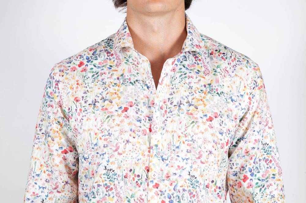 Poggianti Camicia Fantasia Lino Collo Francese 398-02 Vendita