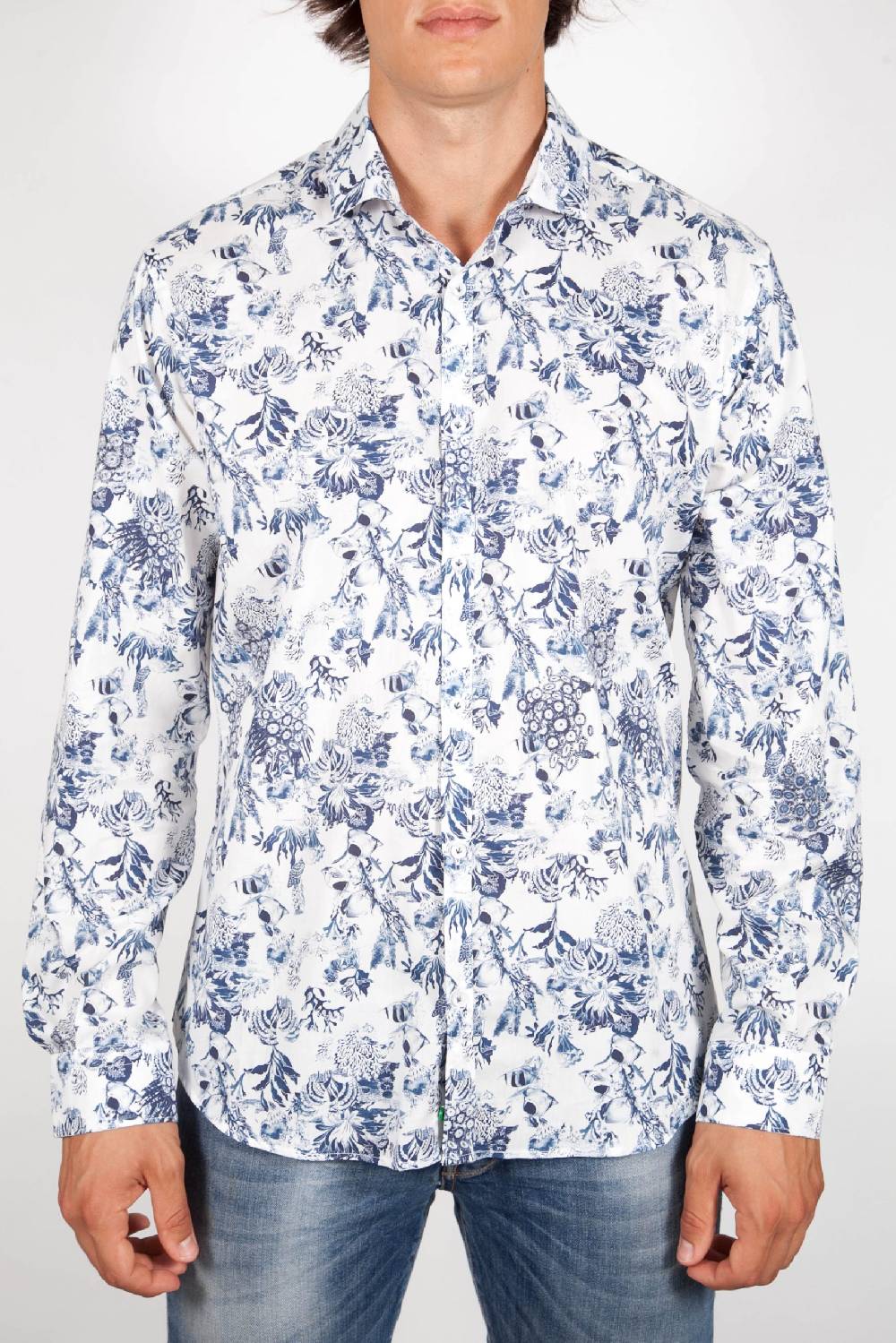 Poggianti Camicia Fantasia Collo Francese 347-01 Spedizione Gratuita