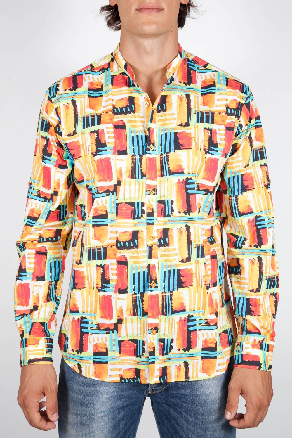 Poggianti Camicia Fantasia Collo Coreano Multicolor Qualità Garantita