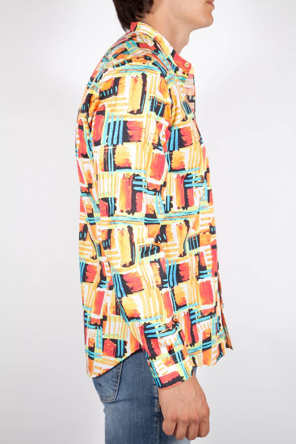 Poggianti Camicia Fantasia Collo Coreano Multicolor Qualità Garantita