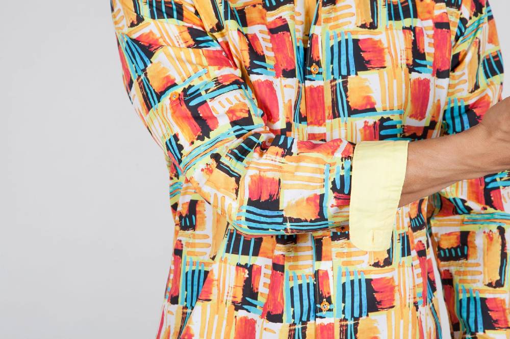 Poggianti Camicia Fantasia Collo Coreano Multicolor Qualità Garantita