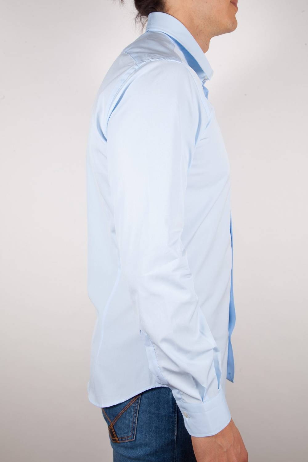 Poggianti Camicia Celeste Popeline Collo Italiano C01-3 Fino Al -60%
