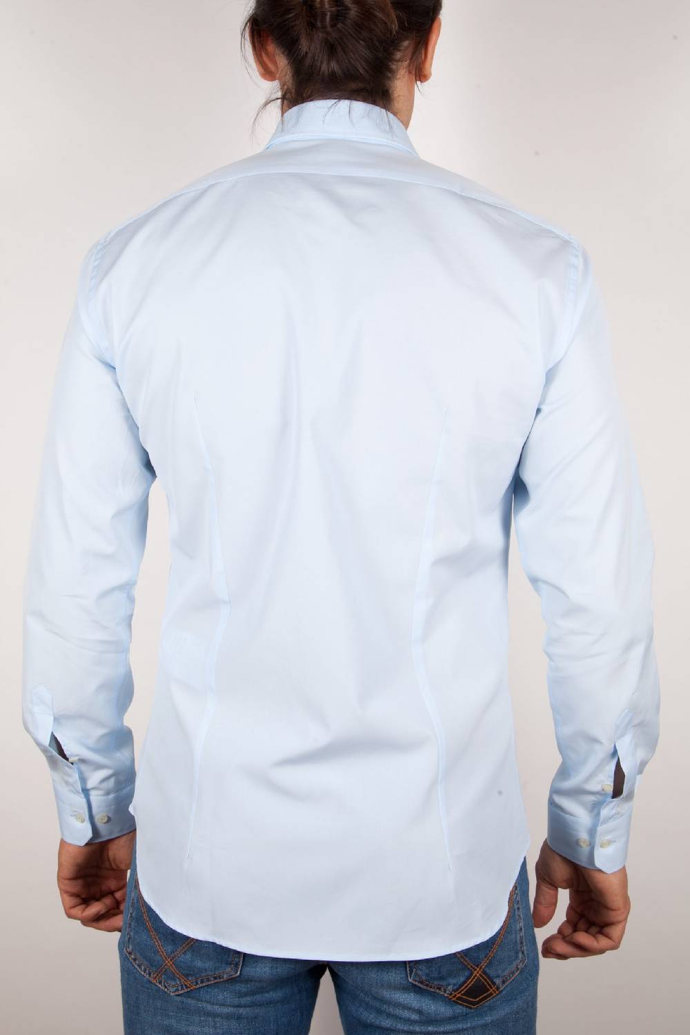 Poggianti Camicia Celeste Popeline Collo Italiano C01-3 Fino Al -60%