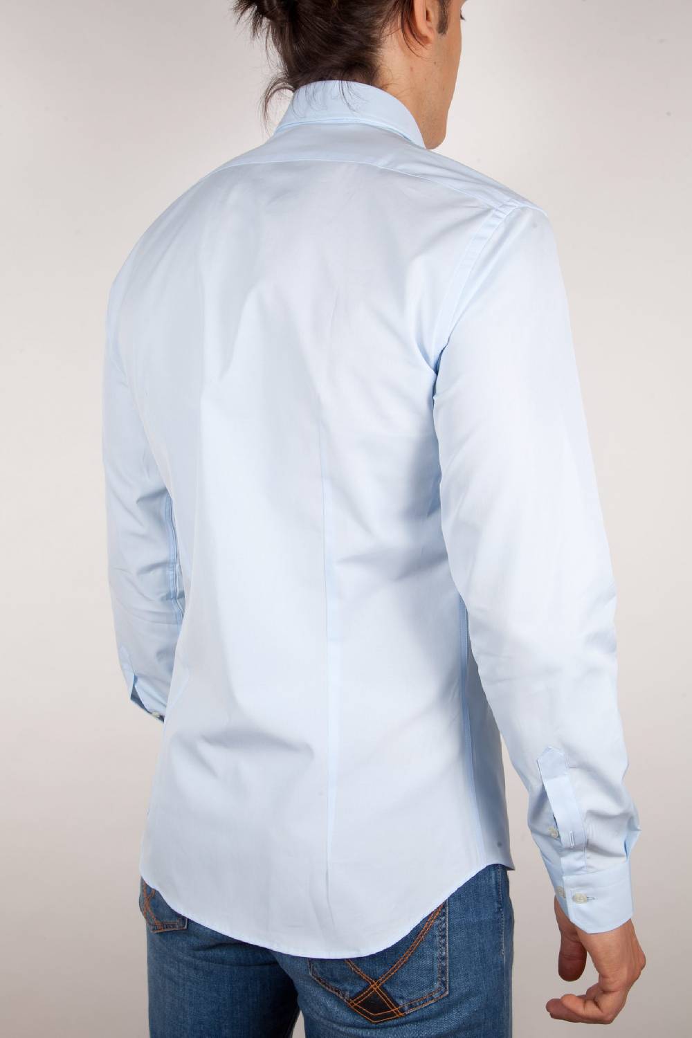 Poggianti Camicia Celeste Popeline Collo Italiano C01-3 Fino Al -60%