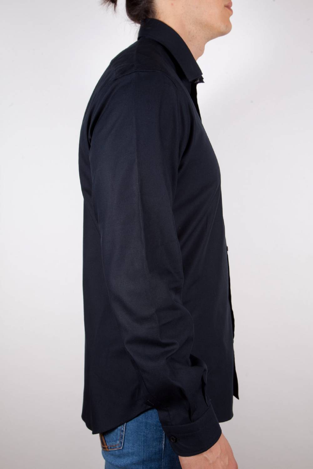 Poggianti Camicia Nera Popeline Collo Italiano C01-6 Affare Del Giorno