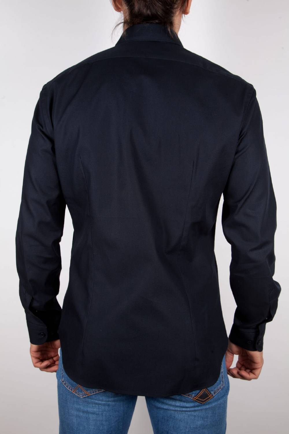 Poggianti Camicia Nera Popeline Collo Italiano C01-6 Affare Del Giorno
