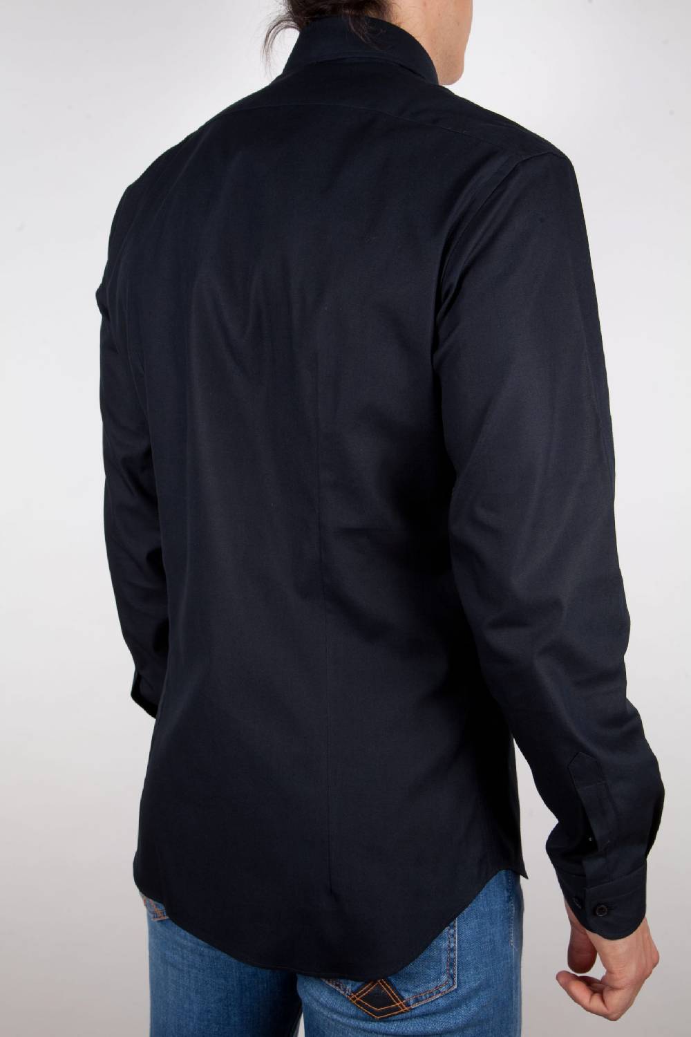 Poggianti Camicia Nera Popeline Collo Italiano C01-6 Affare Del Giorno