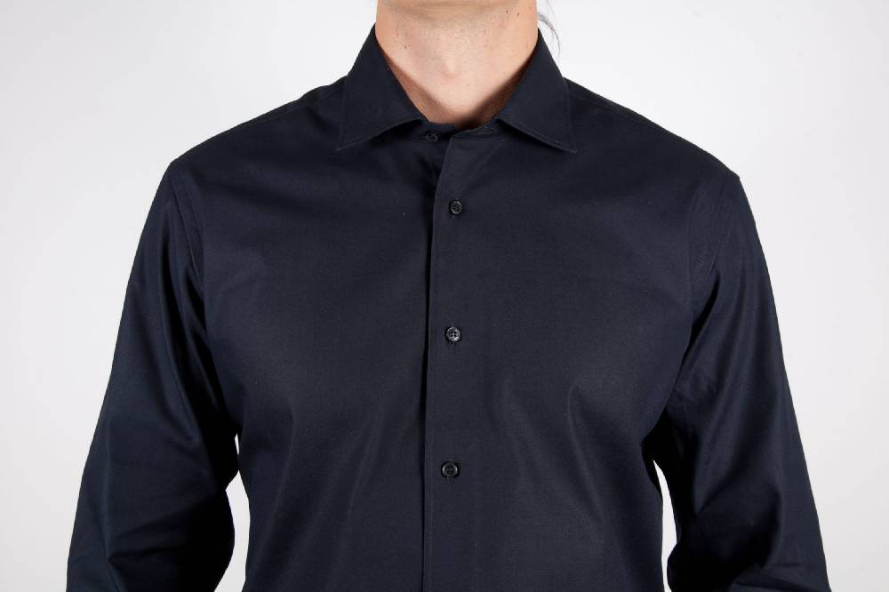 Poggianti Camicia Nera Popeline Collo Italiano C01-6 Affare Del Giorno