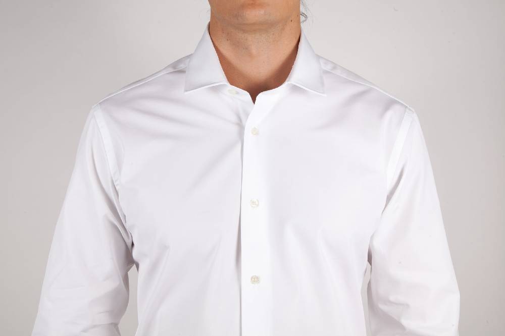 Poggianti Camicia Bianca Popeline Collo Italiano C01-1 Prezzo Ridotto