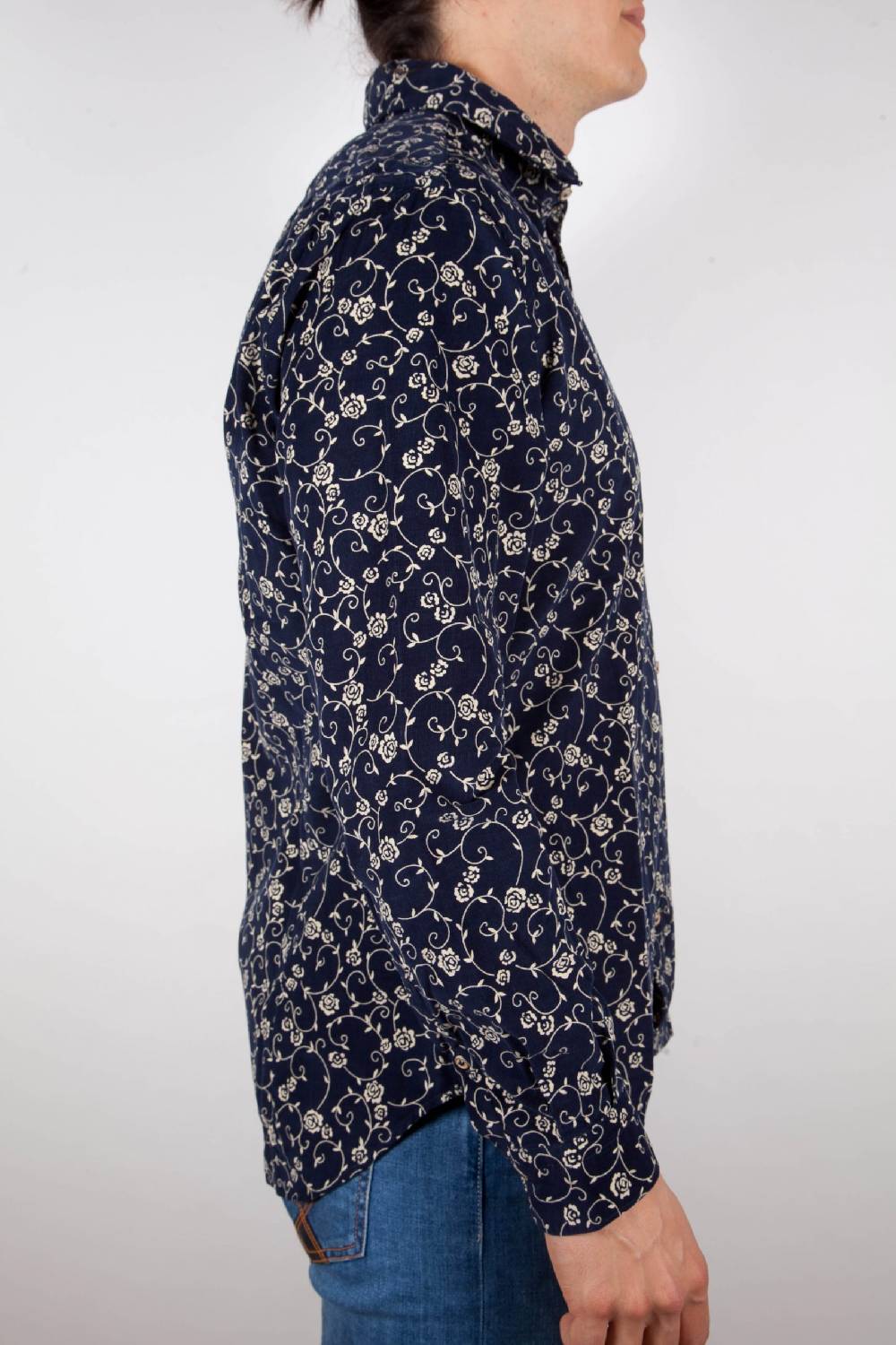 Poggianti Camicia Fantasia su riga Blu Collo Italiano Sconto