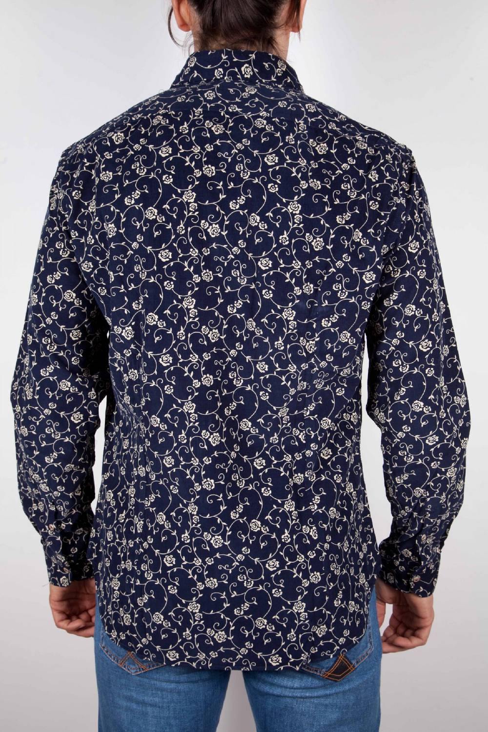 Poggianti Camicia Fantasia su riga Blu Collo Italiano Sconto