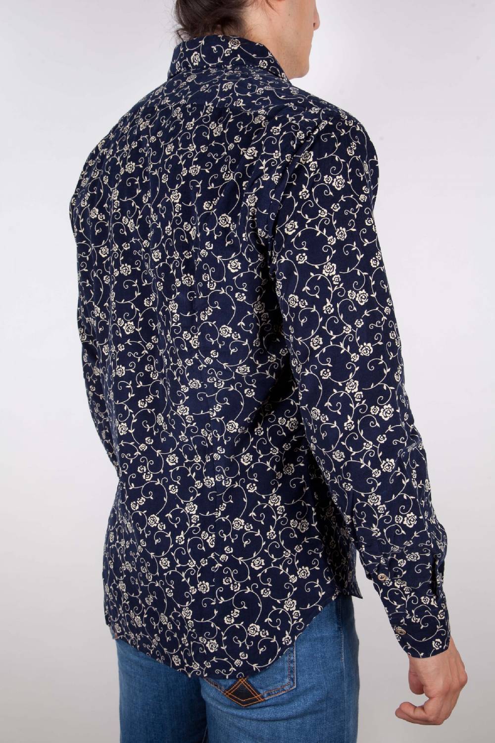 Poggianti Camicia Fantasia su riga Blu Collo Italiano Sconto