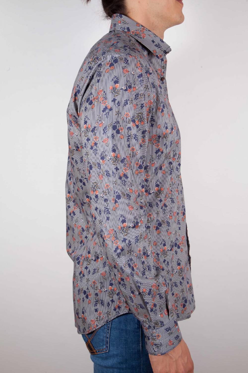 Poggianti Camicia Fantasia su riga Blu Collo Italiano Offerta