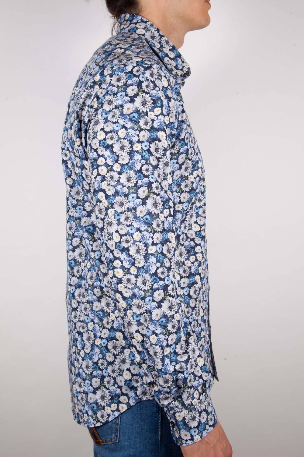 Poggianti Camicia Fantasia Blu Collo Italiano Economico