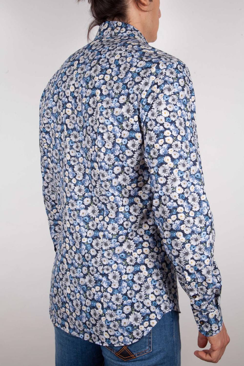 Poggianti Camicia Fantasia Blu Collo Italiano Economico
