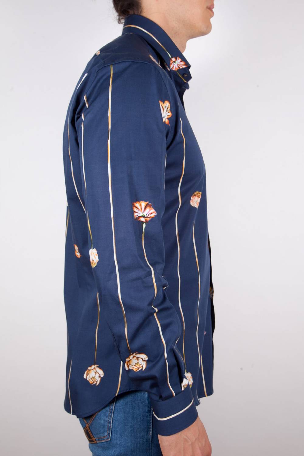 Poggianti Camicia Fantasia Blu Collo Francese Online