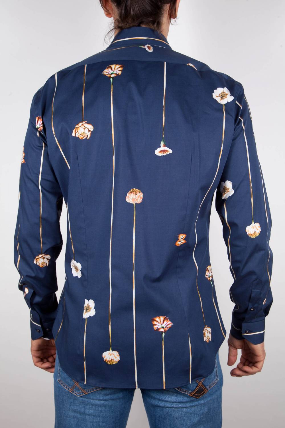Poggianti Camicia Fantasia Blu Collo Francese Online