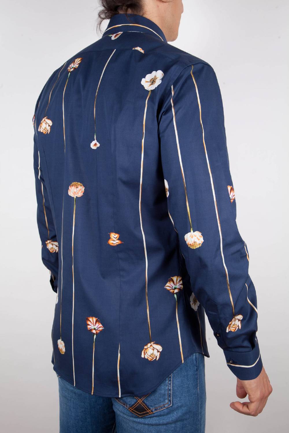 Poggianti Camicia Fantasia Blu Collo Francese Online