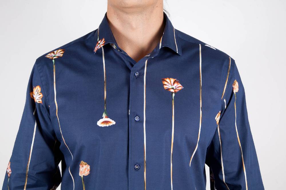 Poggianti Camicia Fantasia Blu Collo Francese Online