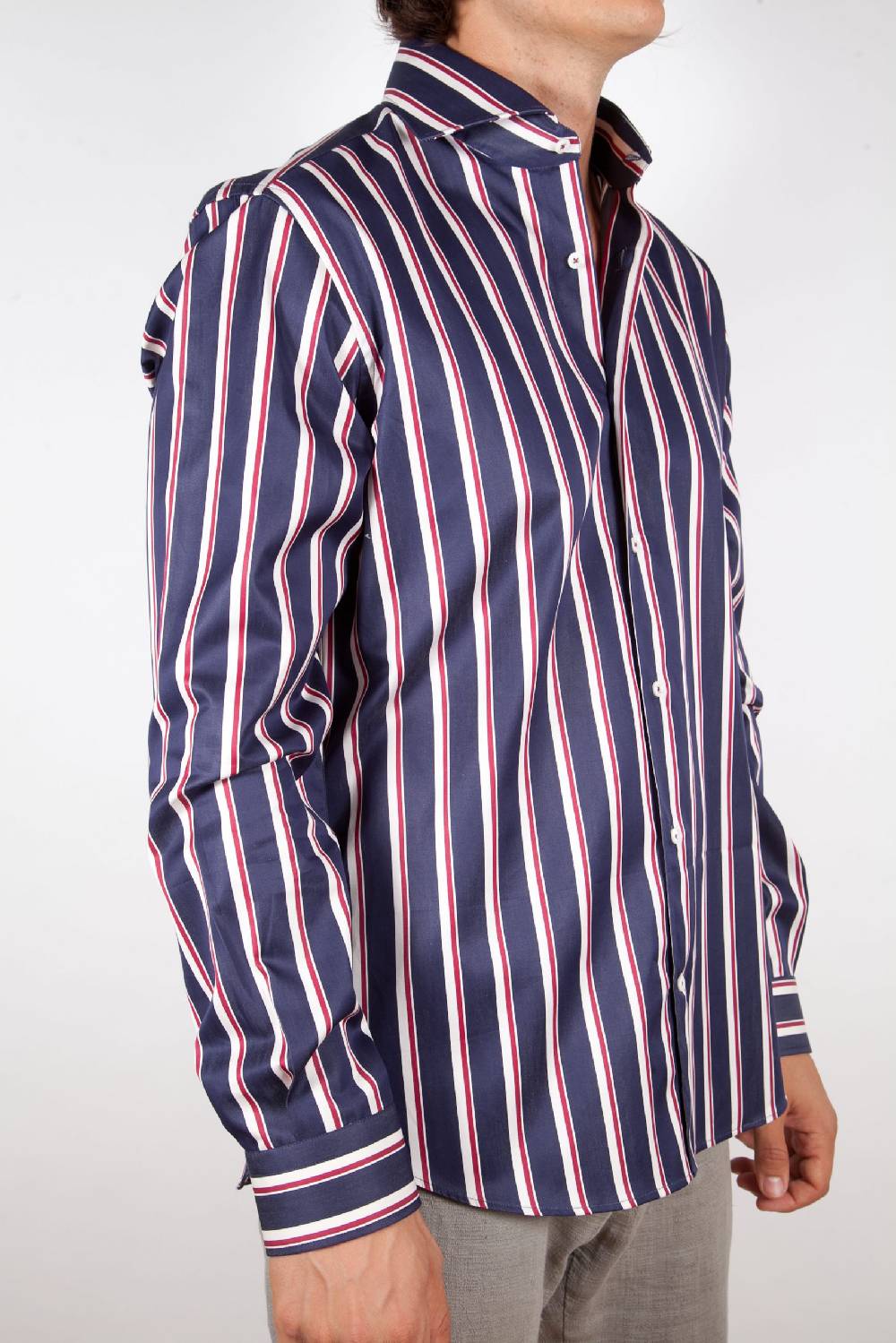 Poggianti Camicia Righe Blu-Bianca In Vendita