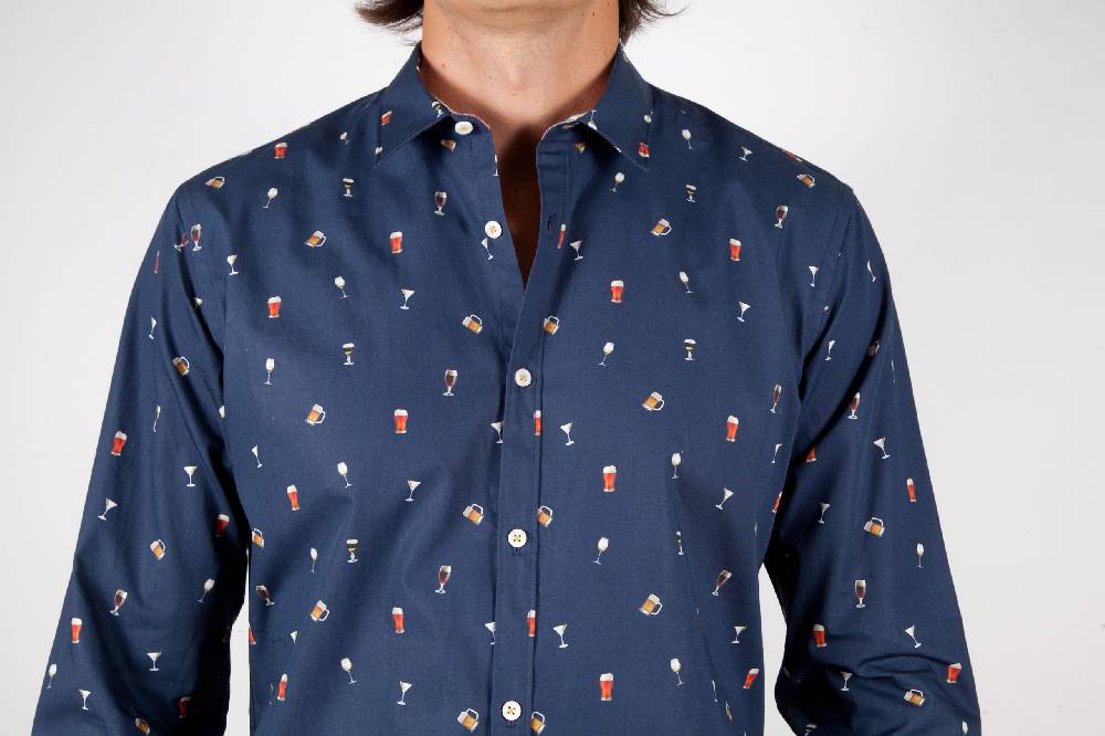 Poggianti Camicia Fantasia Collo Morbido blu Vendita Economica