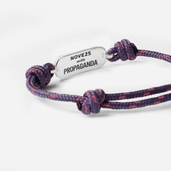 Propaganda Bracciale in Corda Viola con Targa Propaganda W/ Nove25 In Argento Nuovo