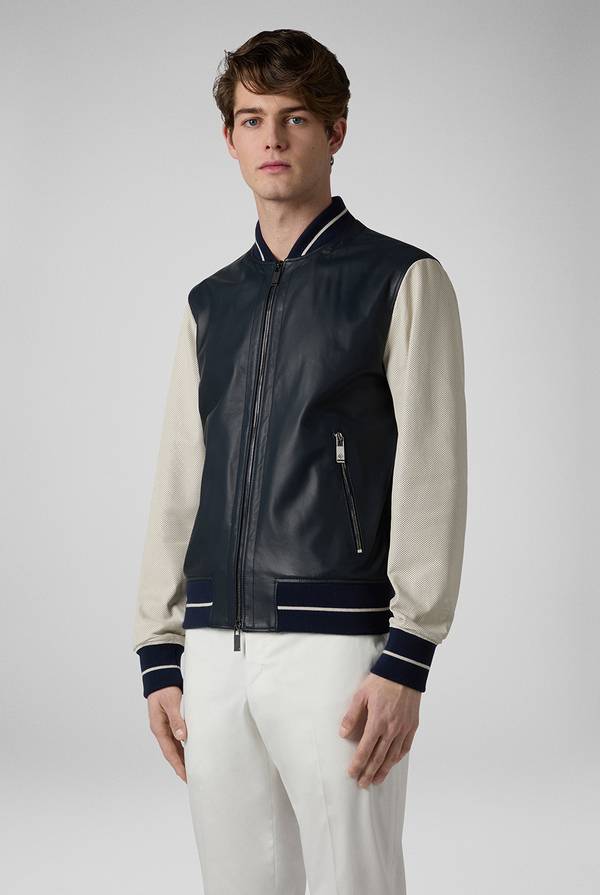 Pull Pal Zileri Varsity Jacket in nappa bicolore blu e panna Online