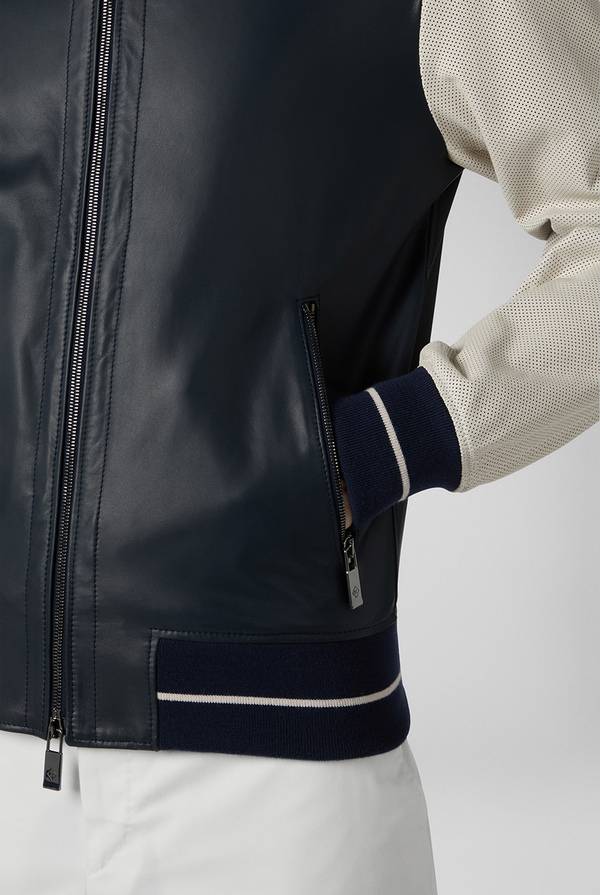 Pull Pal Zileri Varsity Jacket in nappa bicolore blu e panna Online
