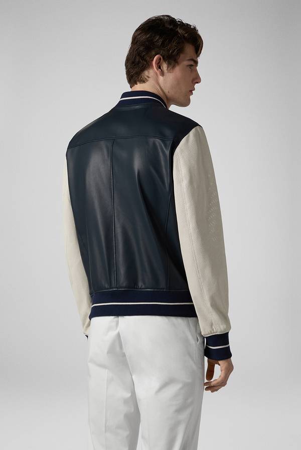 Pull Pal Zileri Varsity Jacket in nappa bicolore blu e panna Online