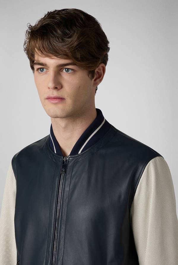 Pull Pal Zileri Varsity Jacket in nappa bicolore blu e panna Online