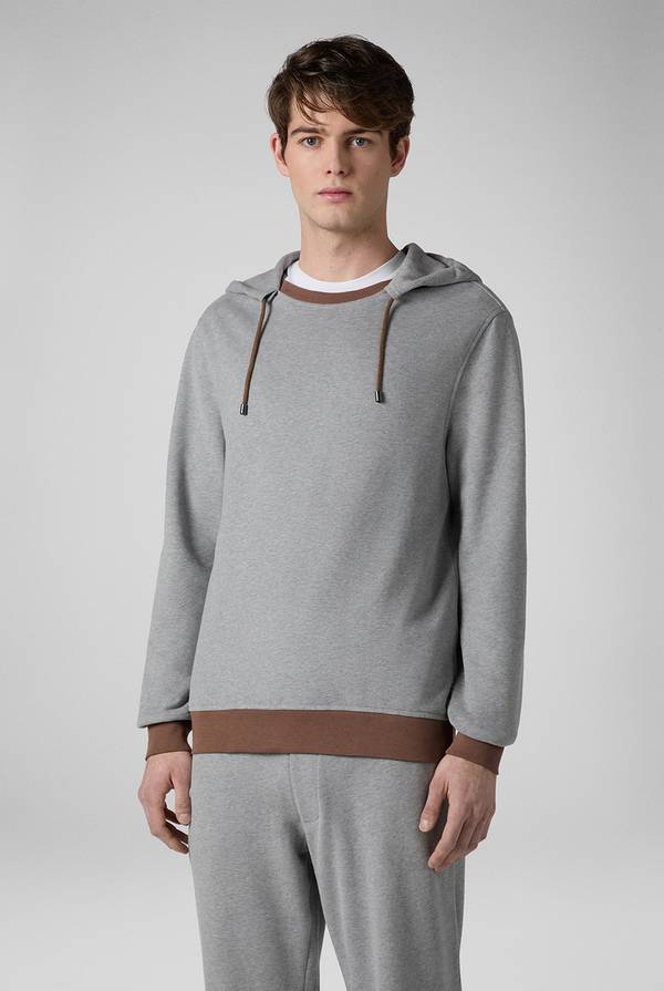 Pull Pal Zileri Felpa in cotone grigio con cappuccio e finiture marroni Italy