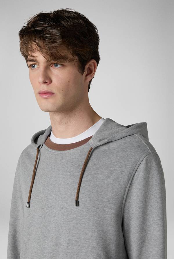 Pull Pal Zileri Felpa in cotone grigio con cappuccio e finiture marroni Italy