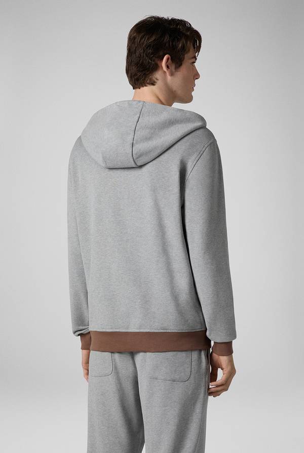 Pull Pal Zileri Felpa in cotone grigio con cappuccio e finiture marroni Italy