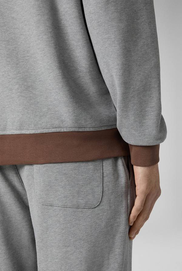 Pull Pal Zileri Felpa in cotone grigio con cappuccio e finiture marroni Italy