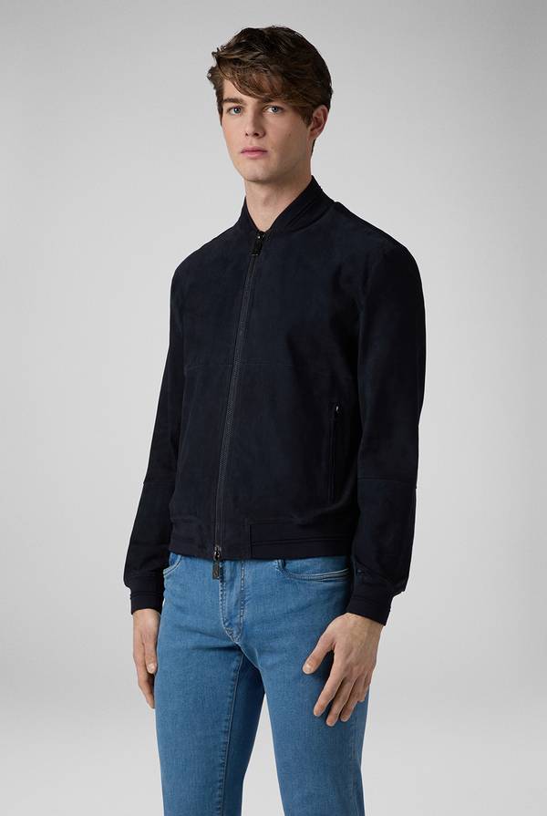 Pull Pal Zileri Bomber in suede blu navy Pezzi Unici