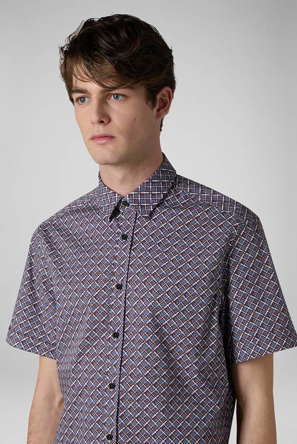 Pull Pal Zileri Camicia bowling stampata nei toni dell'azzurro, bianco e bordeaux Saldi Di Fabbrica