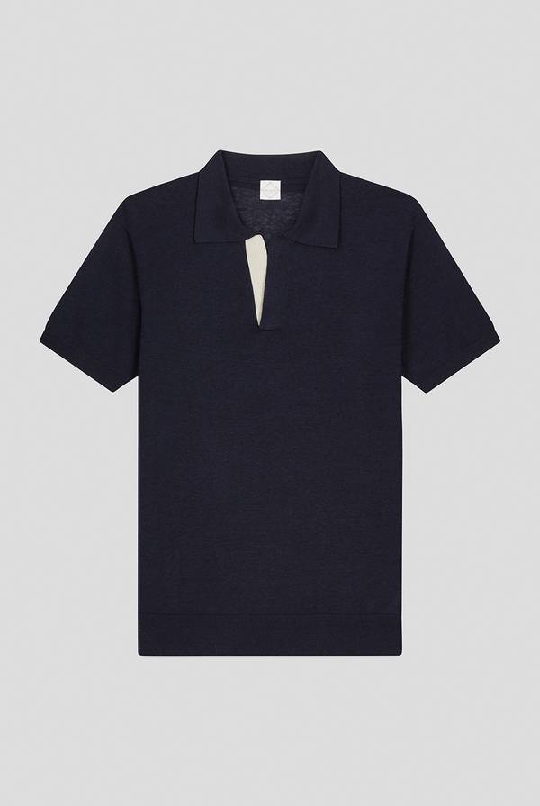 Pull Pal Zileri Polo in maglia di lino e seta blu navy