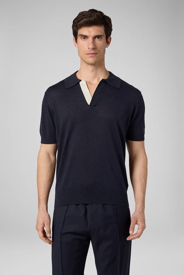Pull Pal Zileri Polo in maglia di lino e seta blu navy Prezzo Ridotto
