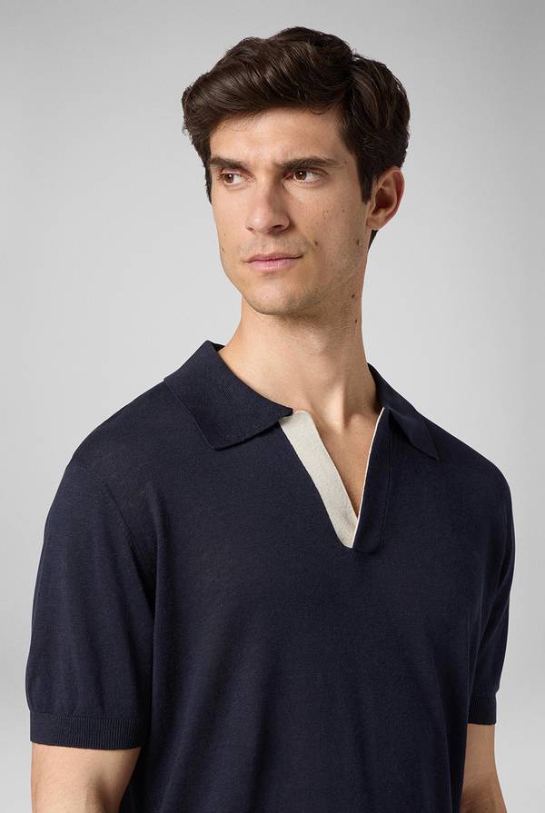 Pull Pal Zileri Polo in maglia di lino e seta blu navy Prezzo Ridotto