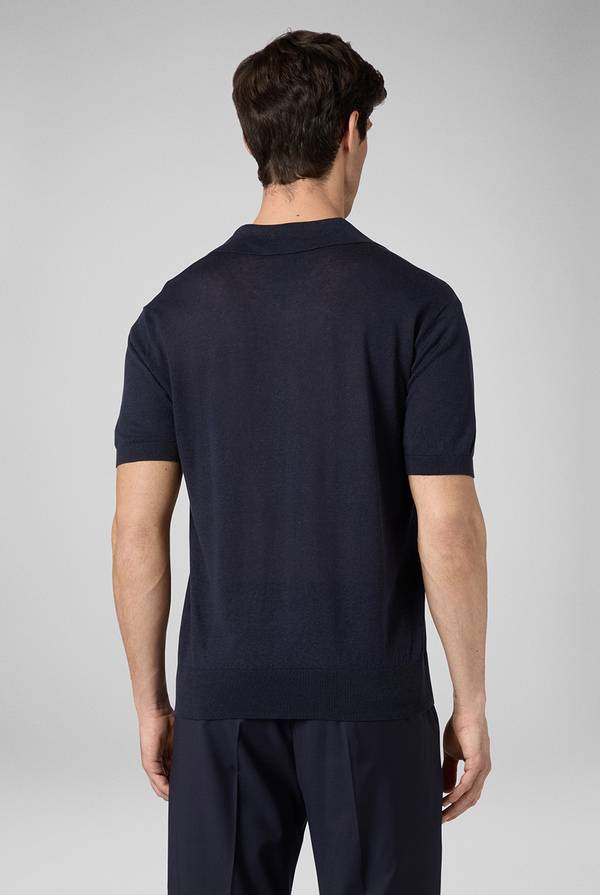 Pull Pal Zileri Polo in maglia di lino e seta blu navy Prezzo Ridotto