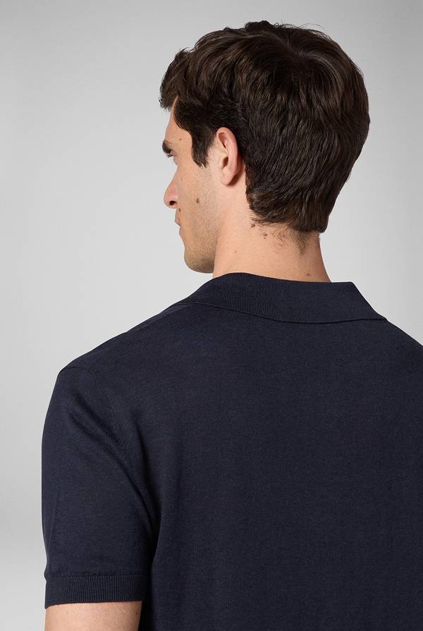 Pull Pal Zileri Polo in maglia di lino e seta blu navy Prezzo Ridotto