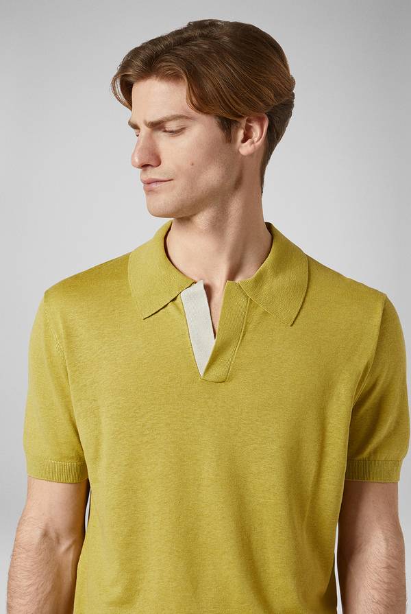 Pull Pal Zileri Polo in maglia di lino e seta color senape Sottocosto