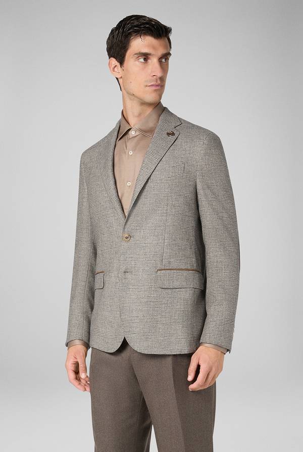 Pull Pal Zileri Giacca Brera in lana e viscosa con motivo Principe di Galles e dettagli in camoscio Offerte