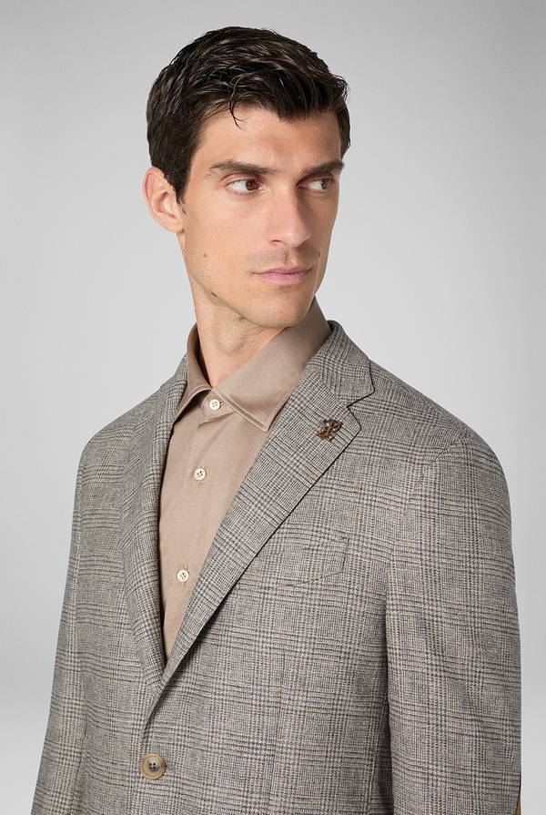 Pull Pal Zileri Giacca Brera in lana e viscosa con motivo Principe di Galles e dettagli in camoscio Offerte