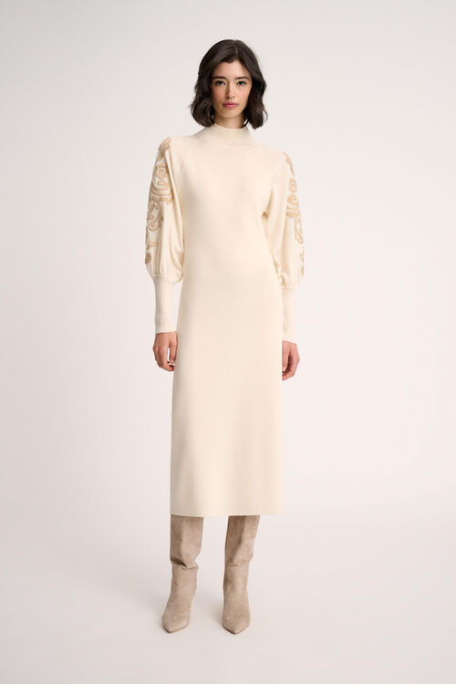 Luisa Spagnoli Maioliche - Abito in lana ricamata Saldi Di Fabbrica